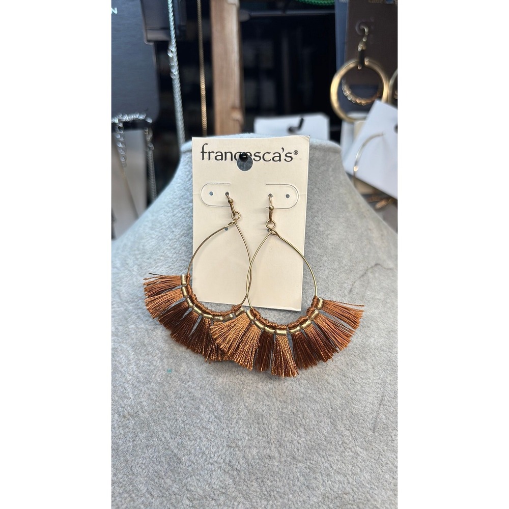#9. Francesca's Teardrop Hoop Tassel Earrings – Boho Chestnut Brown Fringe Drop